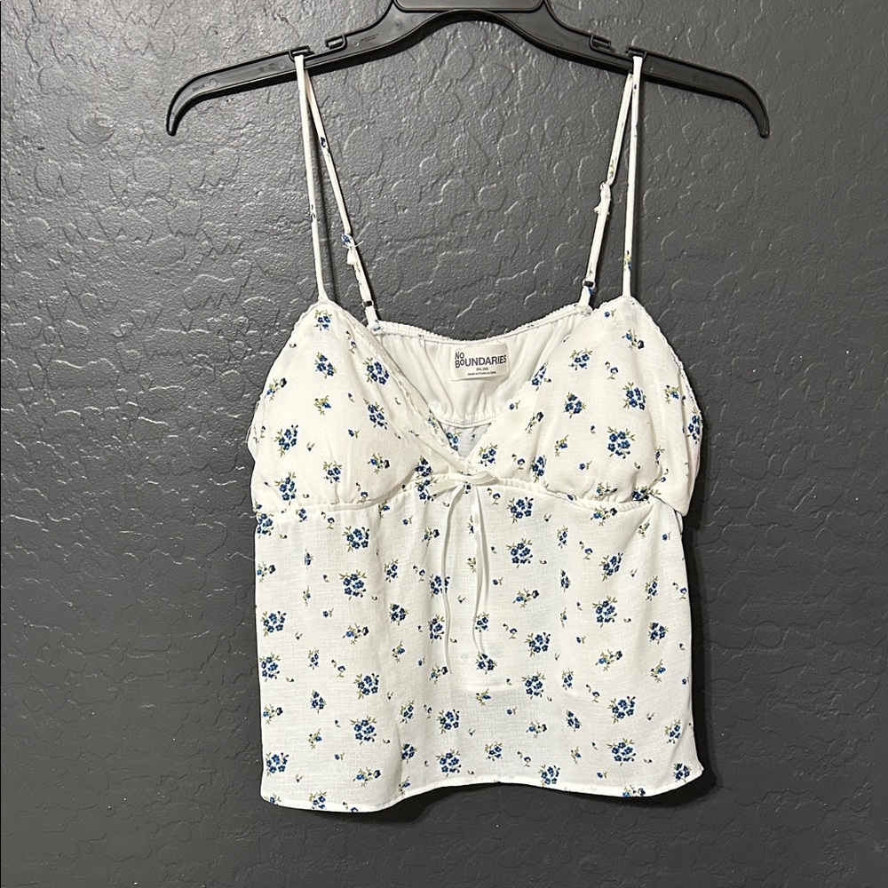 No Boundaries White and Blue Floral Camisole